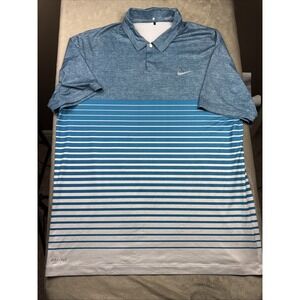 Nike Shirt Mens Large Blue White Polo Tiger Woods Golf Performance Dri Fit NICE